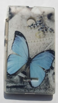 Силиконов гръб ТПУ Microsoft Lumia 435 / Lumia 435 DUAL сив със синя пеперуда